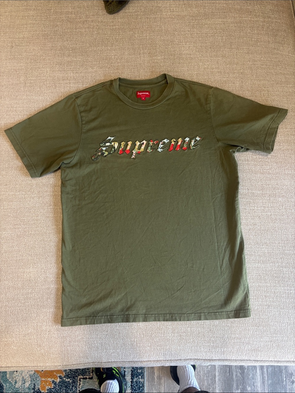 Supreme Olive Green Gothic Logo Tee